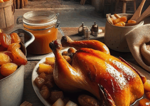 Poulet rôti au caramel au beurre salé avec son caramel