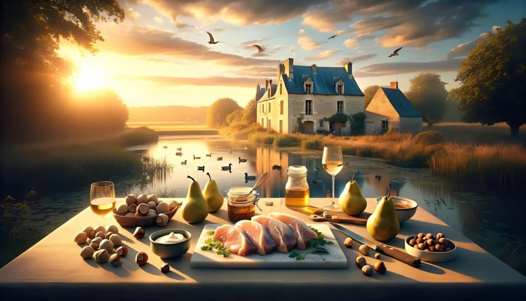 Les ingrédients de la recette du canard aux noisettes et aux poires